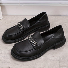 Chain Decor Chunky Heel Loafers British Style Work Shoes