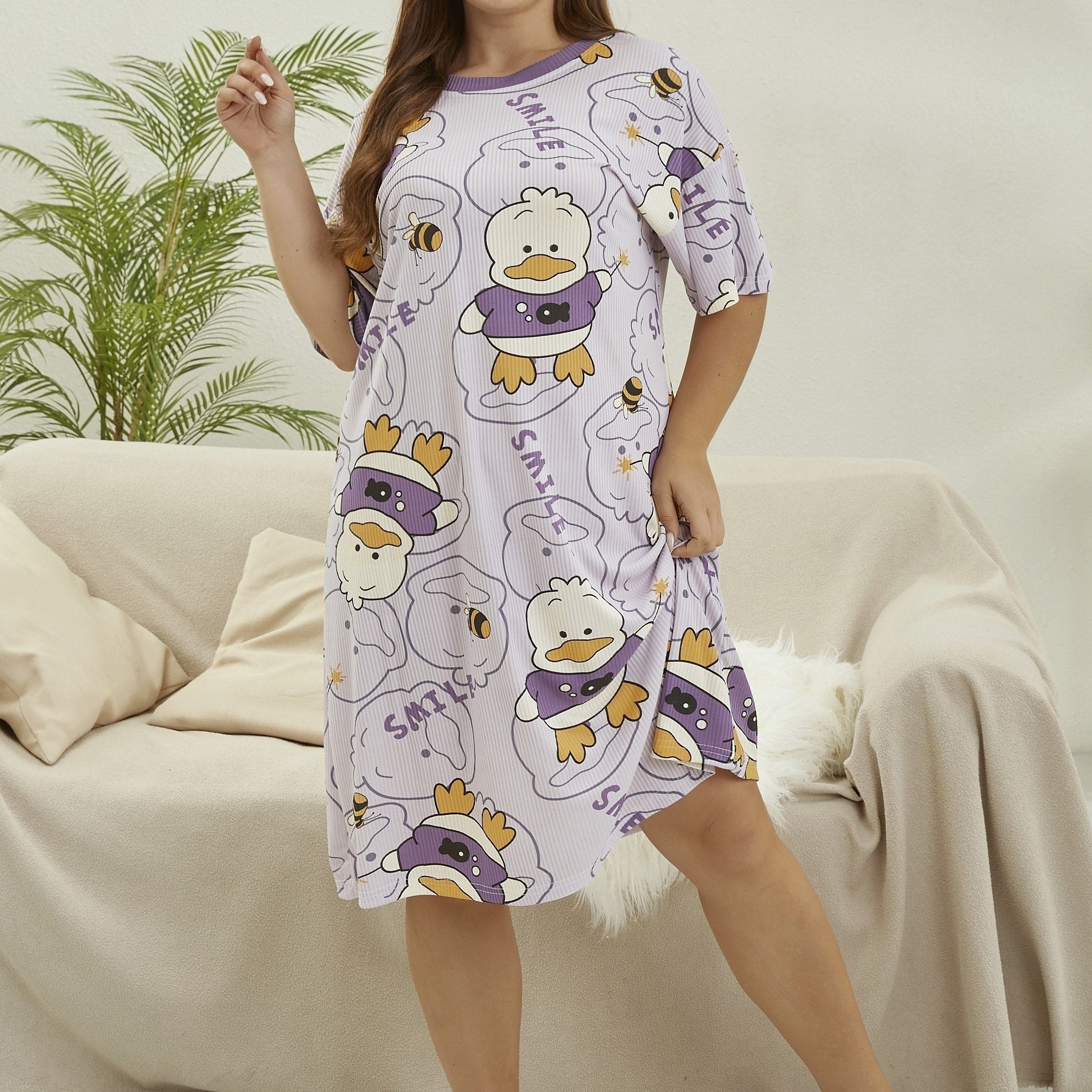  Duck Print Short Sleeve Nightdress