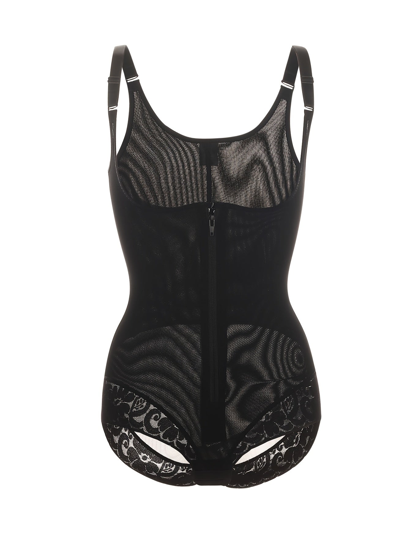 Lace Trim Zipper Body Shaper Tummy Control Slimmer Bodysuit