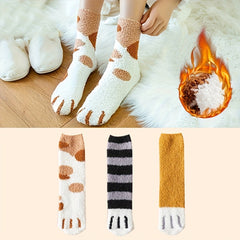 3 Pairs Cat Claw Print Socks Comfy & Fuzzy Warm Socks Women's Stockings
