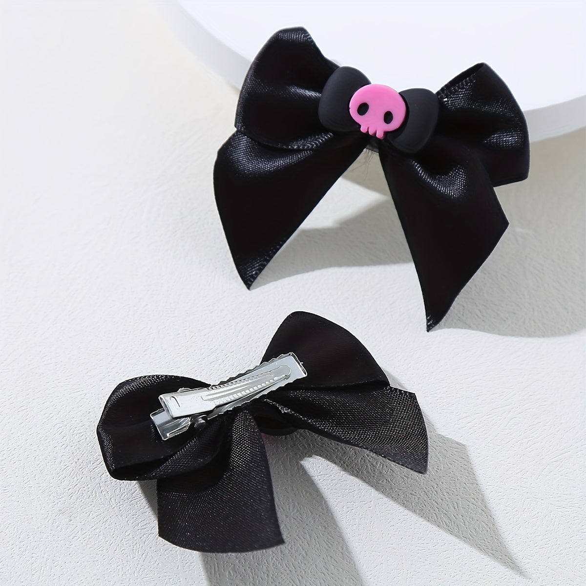 Y2K Pink Skull Bow Hair Clip Set for Women Girls