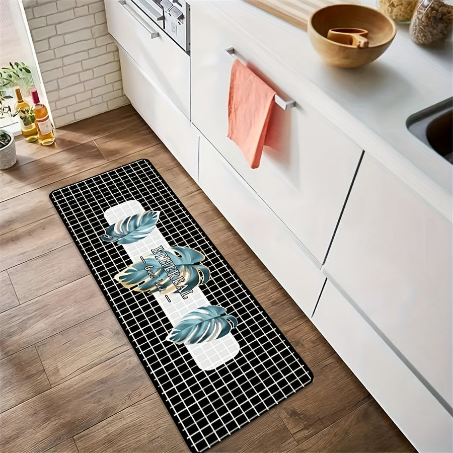Lattice Print Rug Leaf Pattern Decorative Carpet for Bedroom Living Room