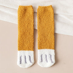 3 Pairs Cat Claw Print Socks Fuzzy & Warm Women's Stockings