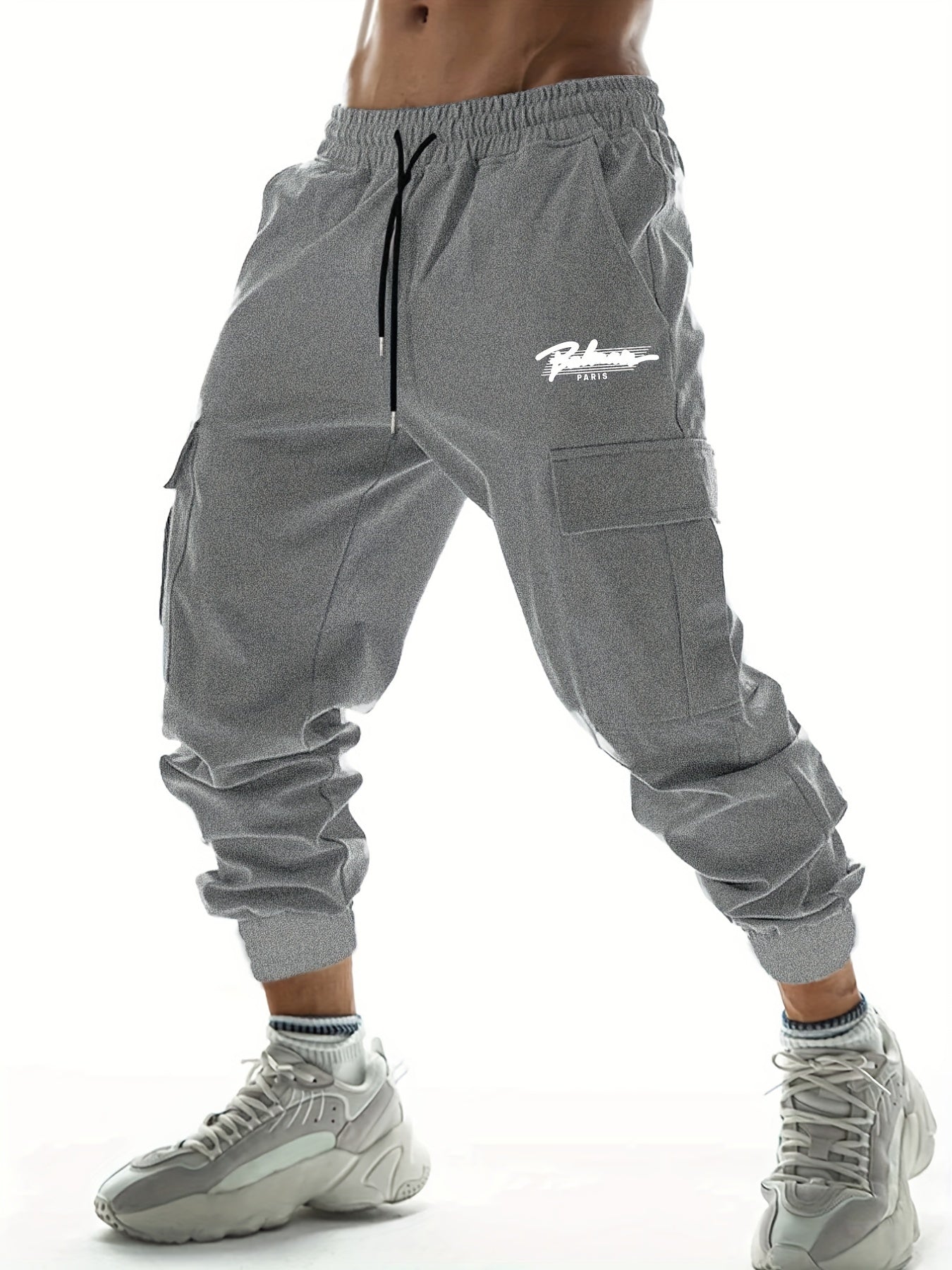 Paris Letter Print Casual Cargo Pants Men's Joggers For Spring Summer