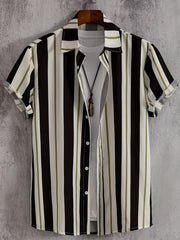 Stripe Print Men's Casual Short Sleeve Shirt - Summer Resort Tops