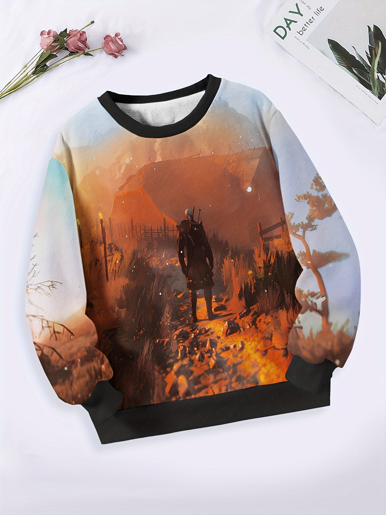 Girls Man Pattern Crew Neck Sweatshirt Spring Fall Christmas Gift