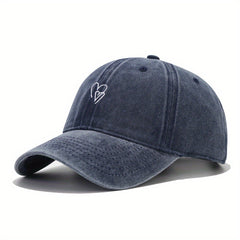 Double Heart Embroidery Baseball Cap Washed Distressed Dad Hats