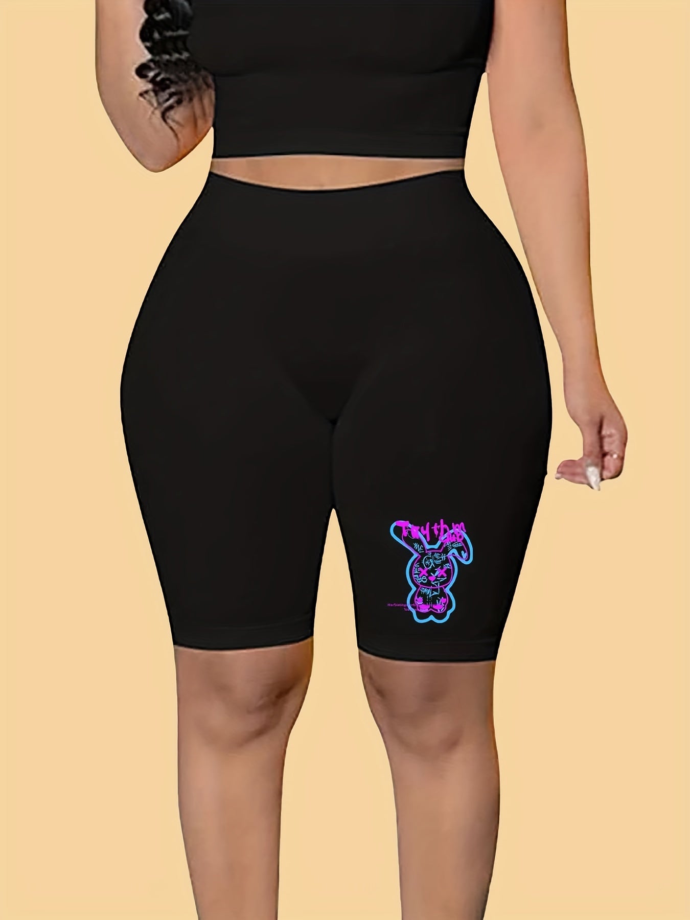 Women's Plus Rabbit Print High Rise Biker Shorts