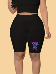 Women's Plus Rabbit Print High Rise Biker Shorts