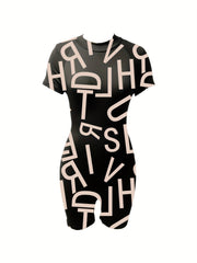Graphic Print Slim Fit Zipper Rompers