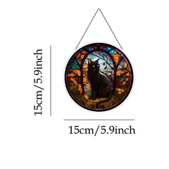 Cat In The Forest Acrylic Window Hanging 15.5x9.5x0.9in Halloween Decor