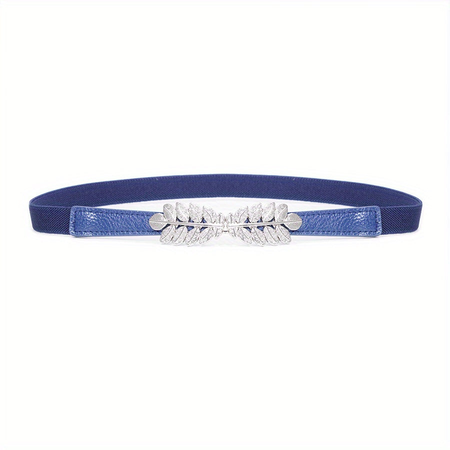 Leaf Buckle Elastic Belt Set For Jeans Dress Shirt