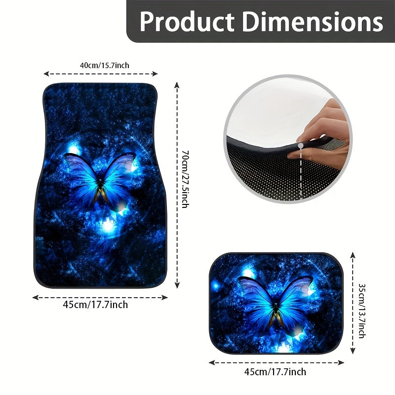4pcs Butterfly Pattern Car Seat Cover Set Front & Rear Seat Mat Car Interior Acc