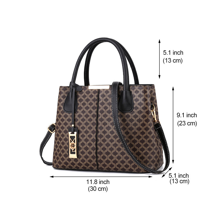 Geometric Pattern Top Handle Bag Metal Decor Zipper Shoulder Bag
