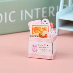 1:12 Scale Plastic Dollhouse Accessories Set with Storage Basket Pink and Teapot