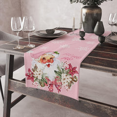 Pink Xmas Table Runner Santa Claus Snowflake Pattern
