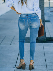  Casual Jeans Women's Plus Solid Ripped Button Up High Rise Medium