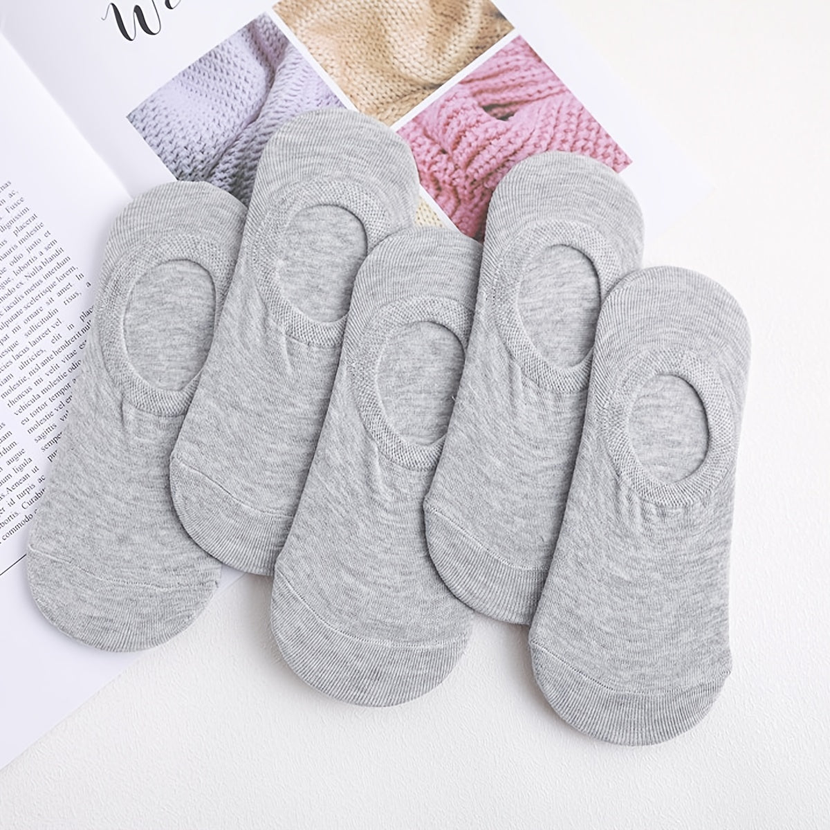 5 Pairs Women's Cotton Anti Skid Boat Socks