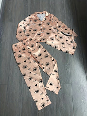 Girl's 3pcs Heart Print Pajama Set Long Sleeve Top Camisole Pants