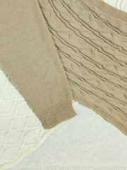  Colorblock Cable Sweater Surplice Neck Jumper