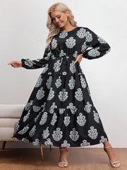  Casual Dress Women's Plus Floral Print Long Sleeve