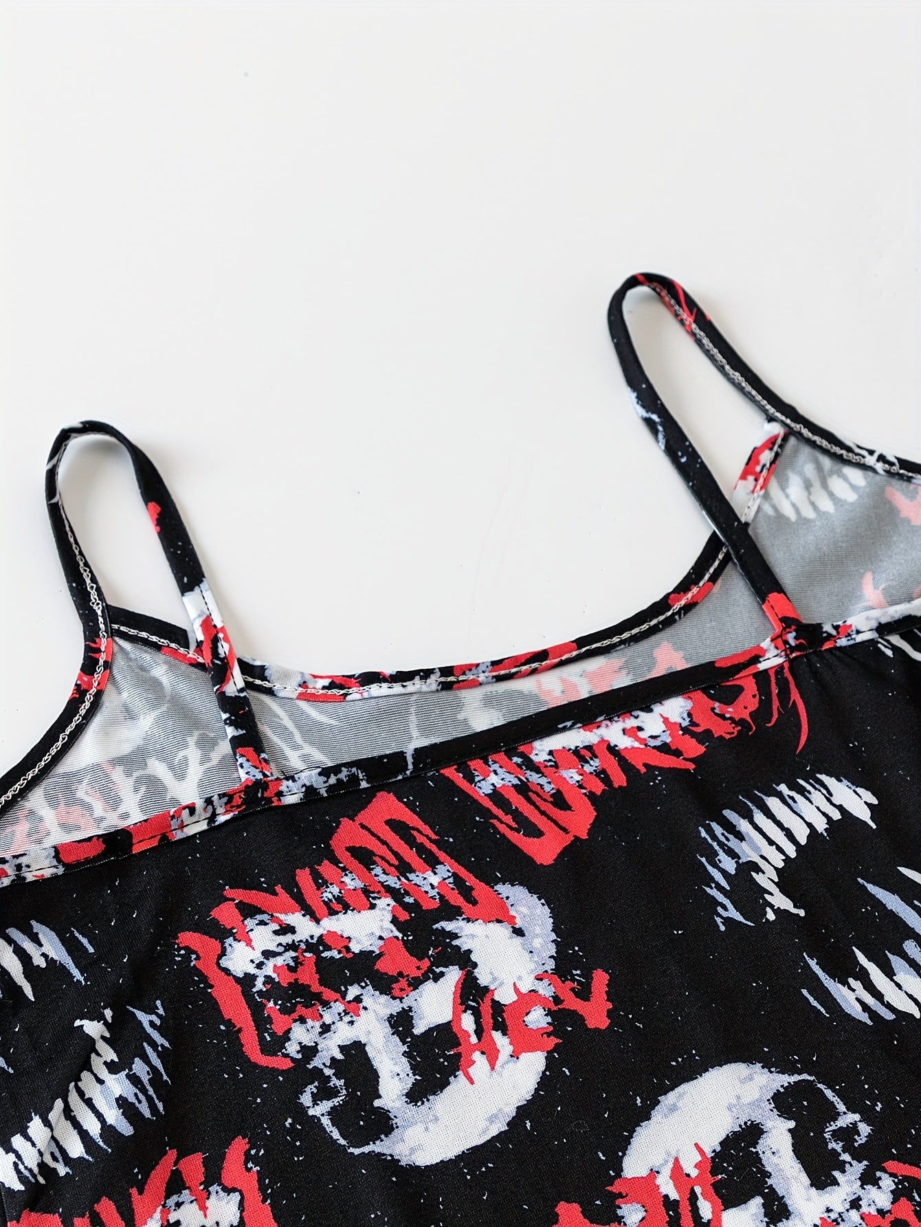 Skull Print Pajama Set Crew Neck Cami Top & Lounge Shorts Women's Sleepwear