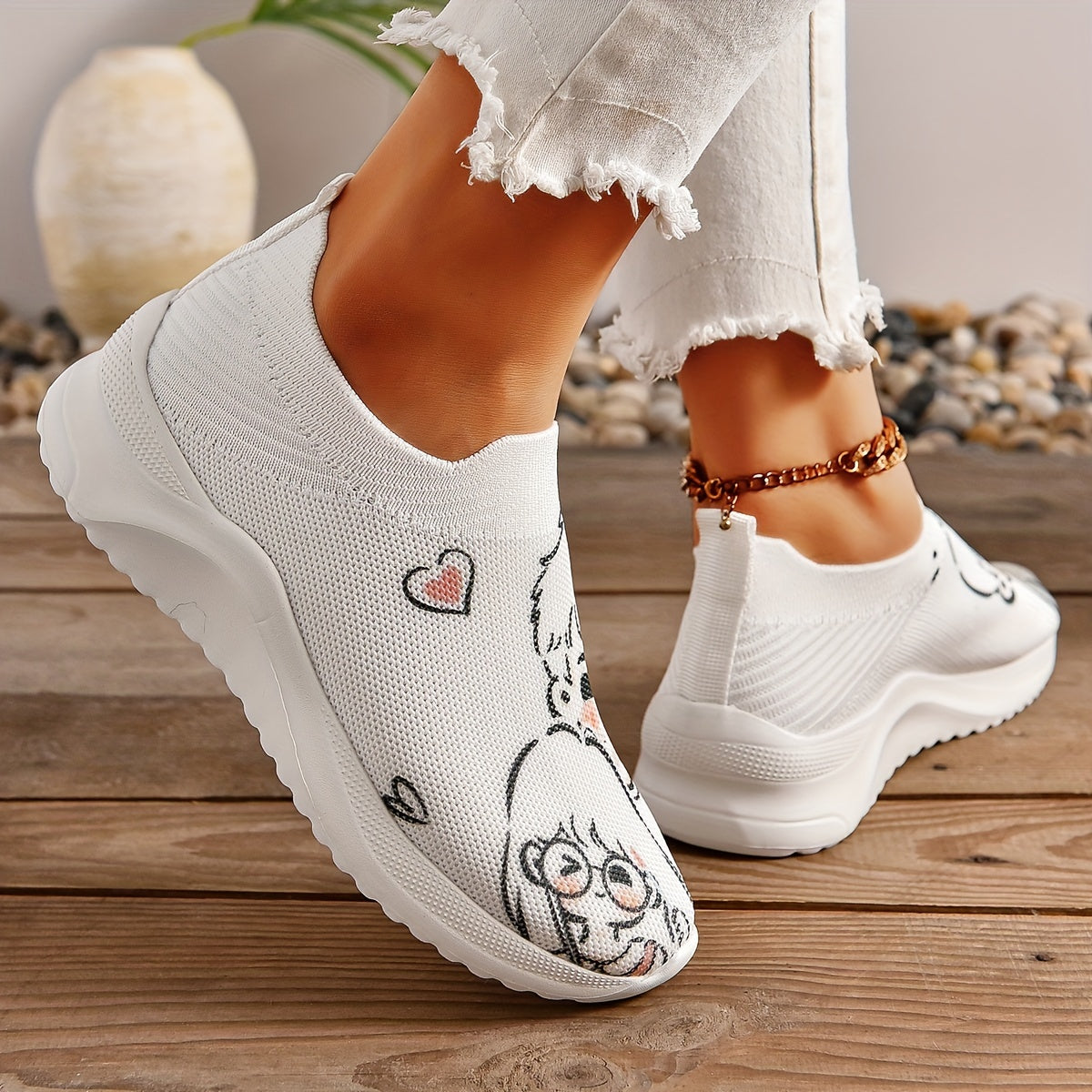 Casual Stylish Cartoon Couple Mesh Sneakers for Women