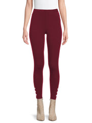  Sports Leggings Women's Plus Solid Button Decor Elastic High Waisted