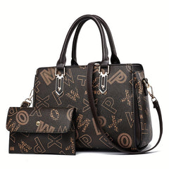 2pc Tote Bag Clutch Purse Set Textured Shoulder Bag Versatile Commuter Bag