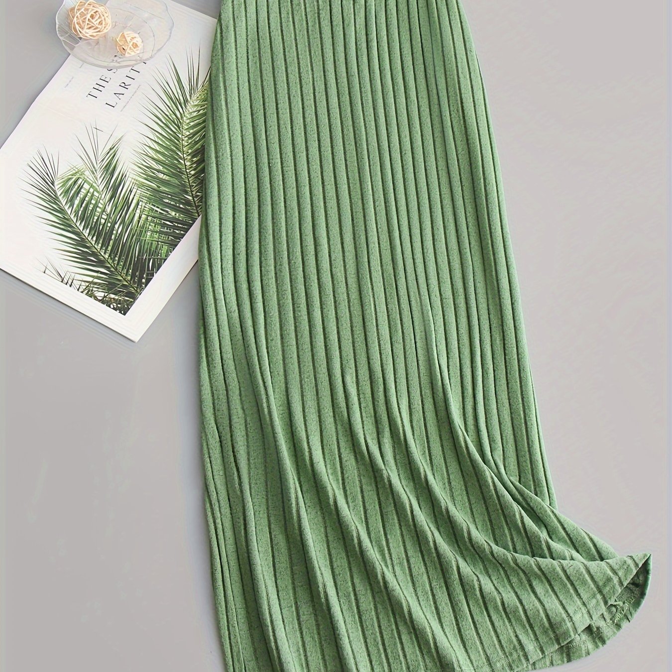  Solid Ribbed Knit Elastic Waisted Stretch Skirt