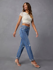  Washed Ripped High Stretch Jeans
