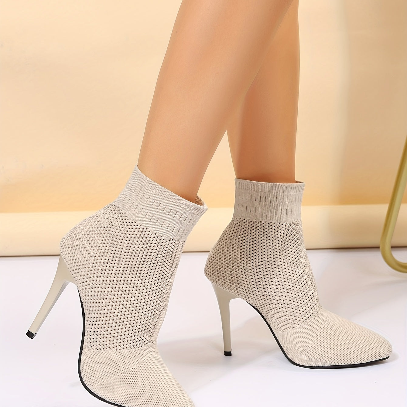 Women's Knit Stiletto Heels Point Toe Pumps Comfortable Dress Pumps