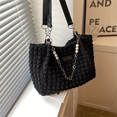 Pleated Bubbles Pearl Tote Bag Nylon Lightweight Shoulder Bag