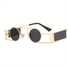 Punk Motorcycle Small Round Frame Metal Sunglasses for Men