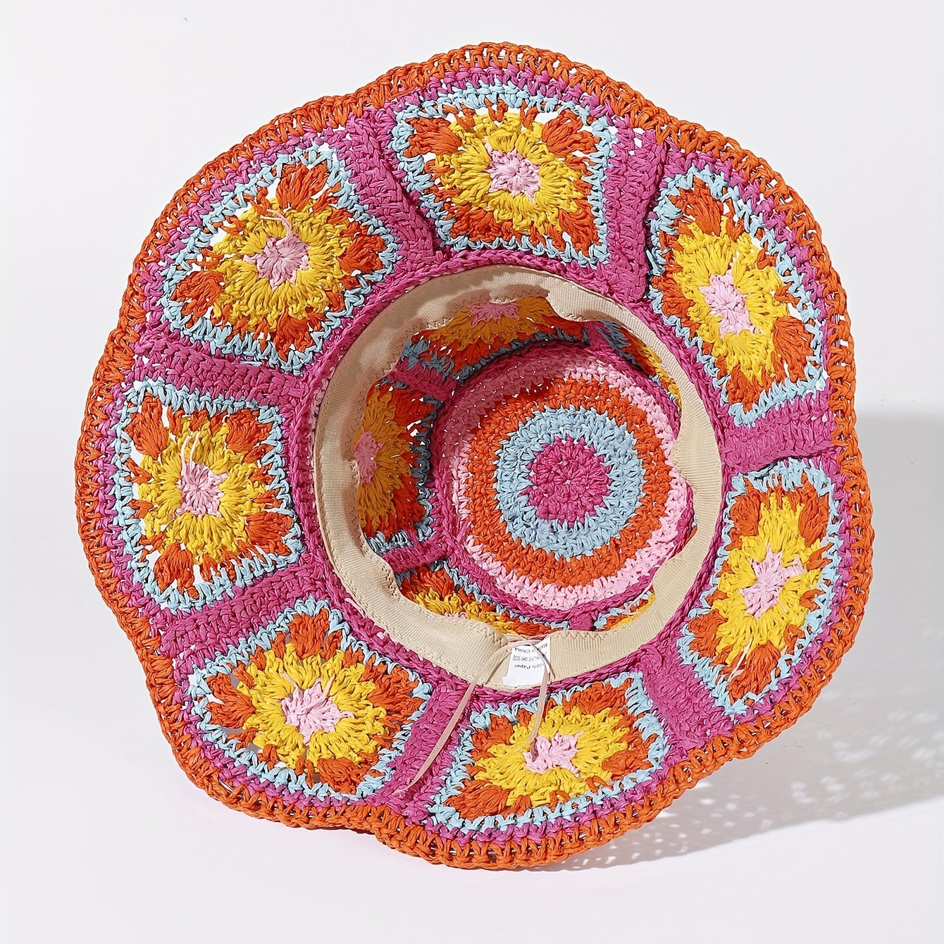 Boho Crochet Bucket Hat With Brim Hollow Out Straw Sun Hat