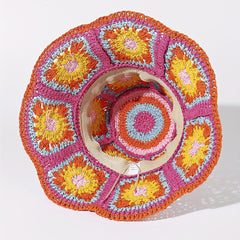 Boho Crochet Bucket Hat With Brim Hollow Out Straw Sun Hat