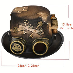 Steampunk Hat Golden Medicine Bottle Gear Key Skull Costume
