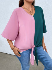  Colorblock V Neck Tunic Top