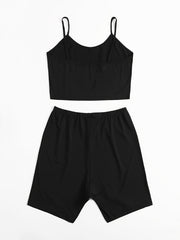  Slogan Print Crop Cami Top & Shorts Set