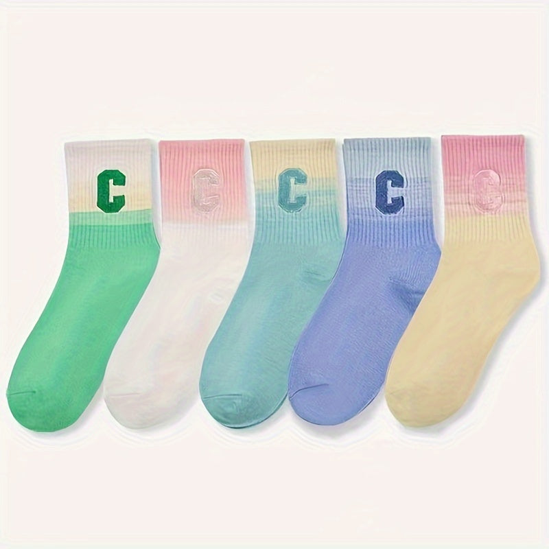 5 Pairs Letter Print Socks Women's Mid Tube Stockings