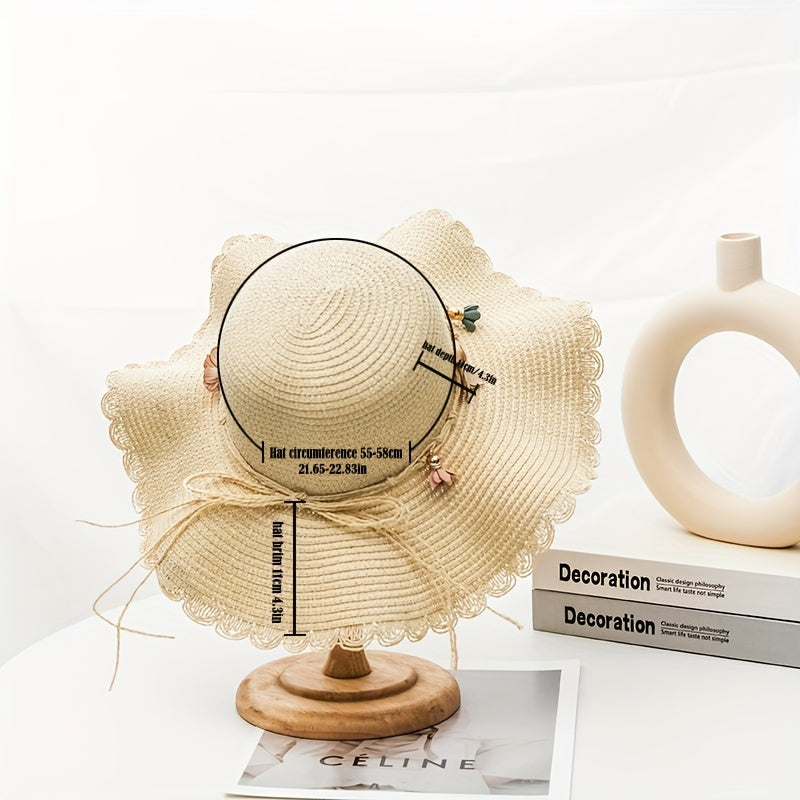Wide Brim Sun Hat Flower Decor Foldable Travel Beach Hats UV Protection