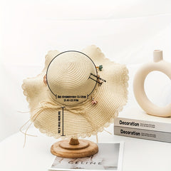 Wide Brim Sun Hat Flower Decor Foldable Travel Beach Hats UV Protection