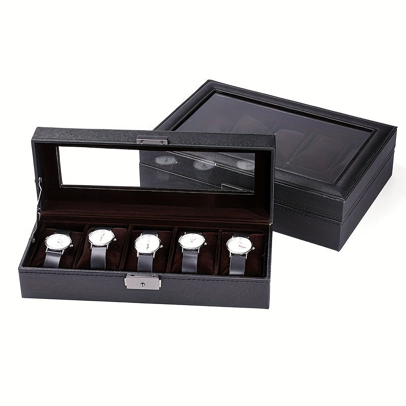 5 slot PU Leather Watch Storage Box 10 slot Watch Box Glass Storage Rack