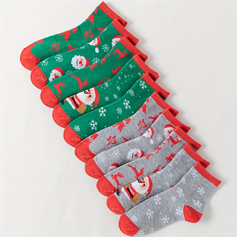 10 Pairs Cartoon Print Socks Comfy & Christmas Mid Tube Socks Women's Stockings