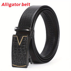 Men's Crocodile Pattern Leather Belt w/ Automatic Buckle