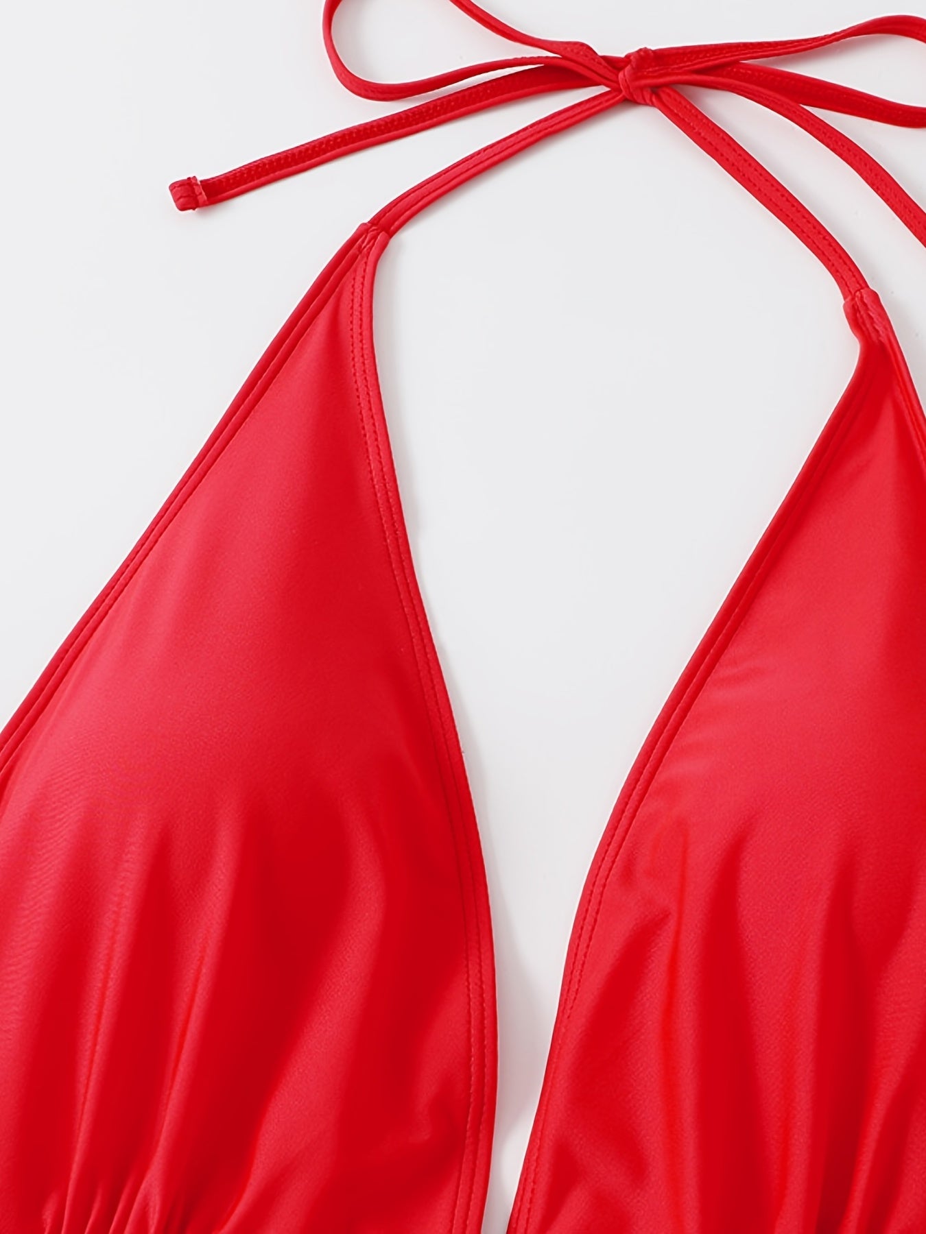  Colorblock Halter Neck One Piece Swimsuit