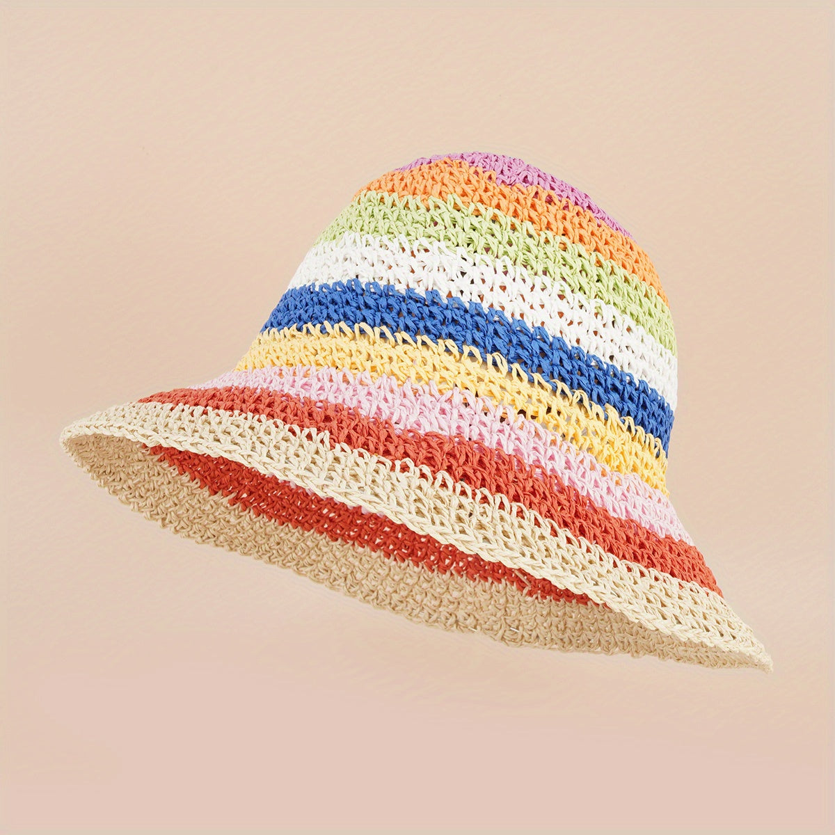 Rainbow Striped Straw Hat Unisex Sunscreen Sunshade Bucket Hat