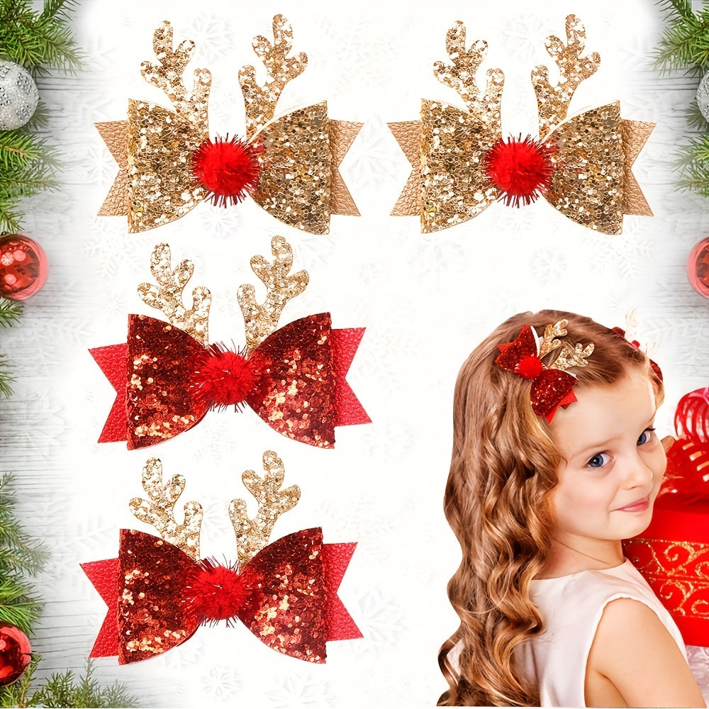 Christmas Hair Clip Sequined Bow Santa Claus Elk Hairpin Accessory