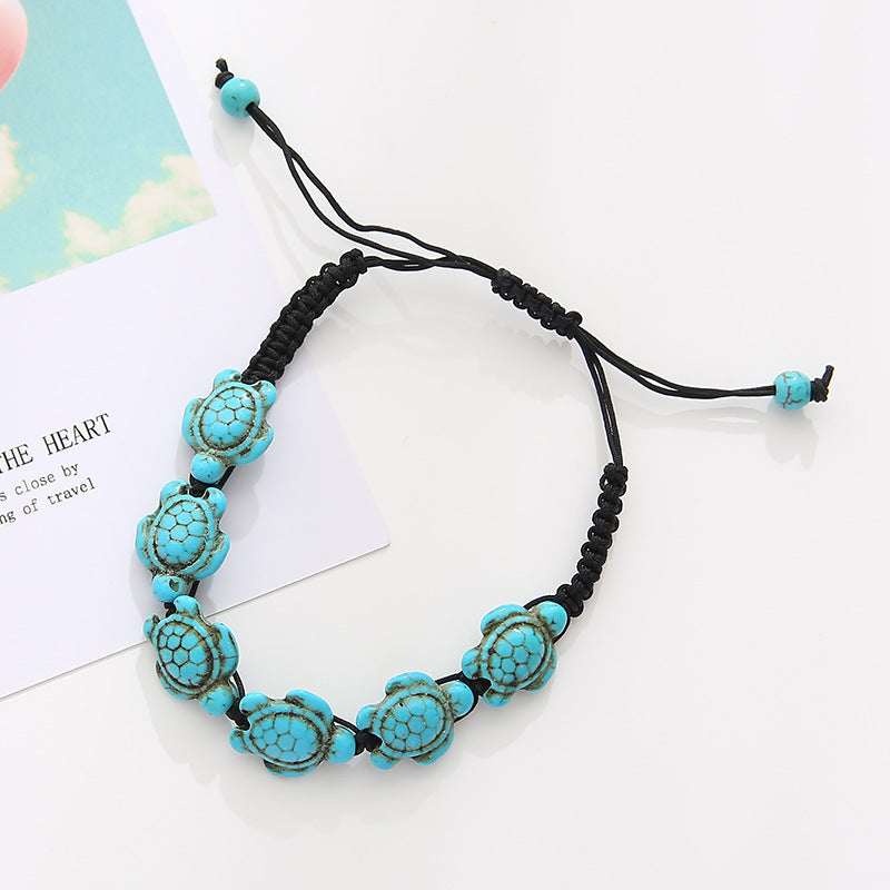 Turquoise Turtle Beaded Braided Bracelet