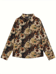  Casual Blouse Women's Plus Floral Print Button Up Collar Blouse
